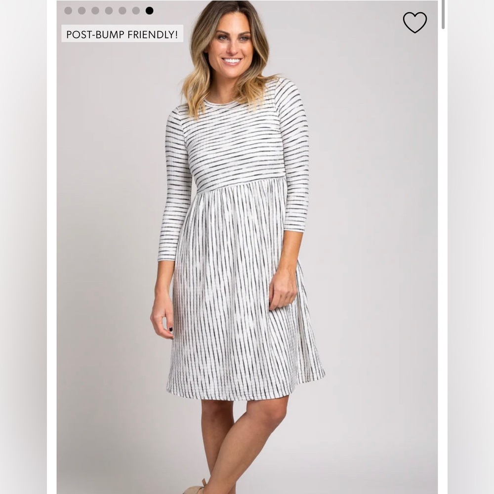 Pinkblush maternity ivory ribbed striped maternity dress- mid length